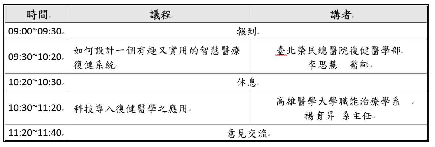 2019智慧復健與應用研討會Agenda